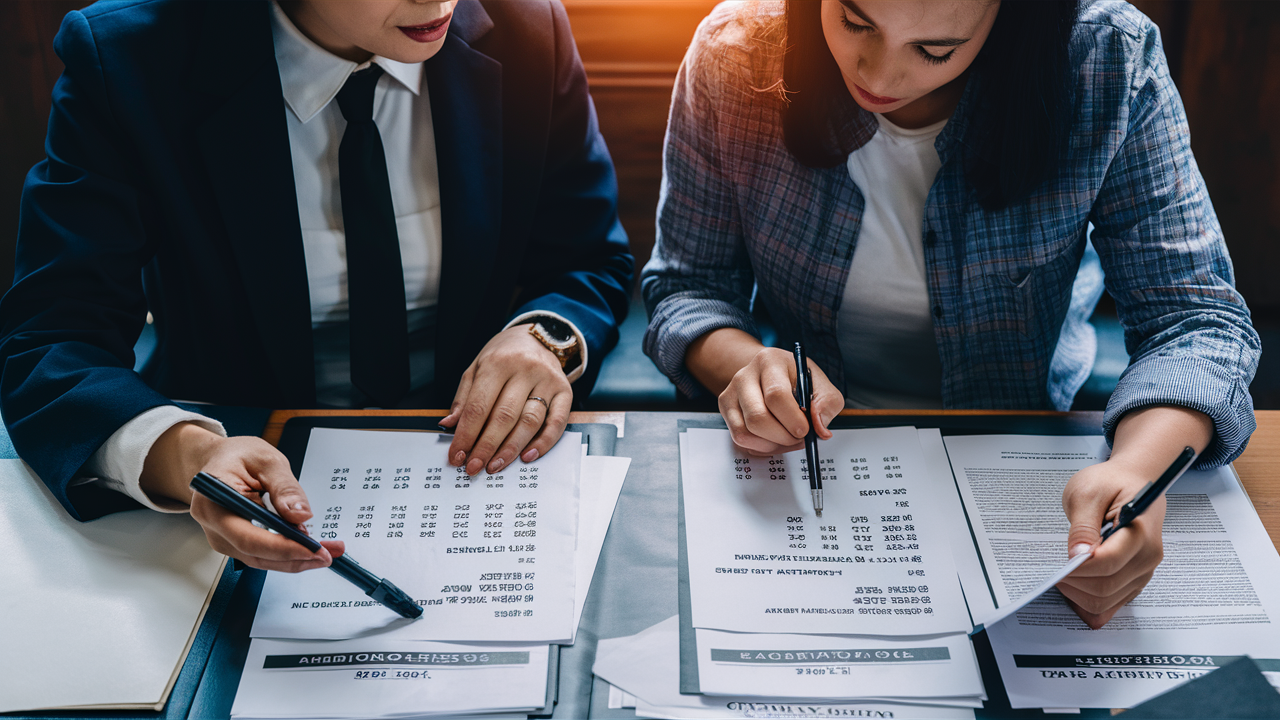 1714704847 A professional and focused legal scene featuring a lawyer and their client meticulously calculating damages and losses of a car accident in Laurel Maryland DUI accidents lawyer in Laurel Maryland